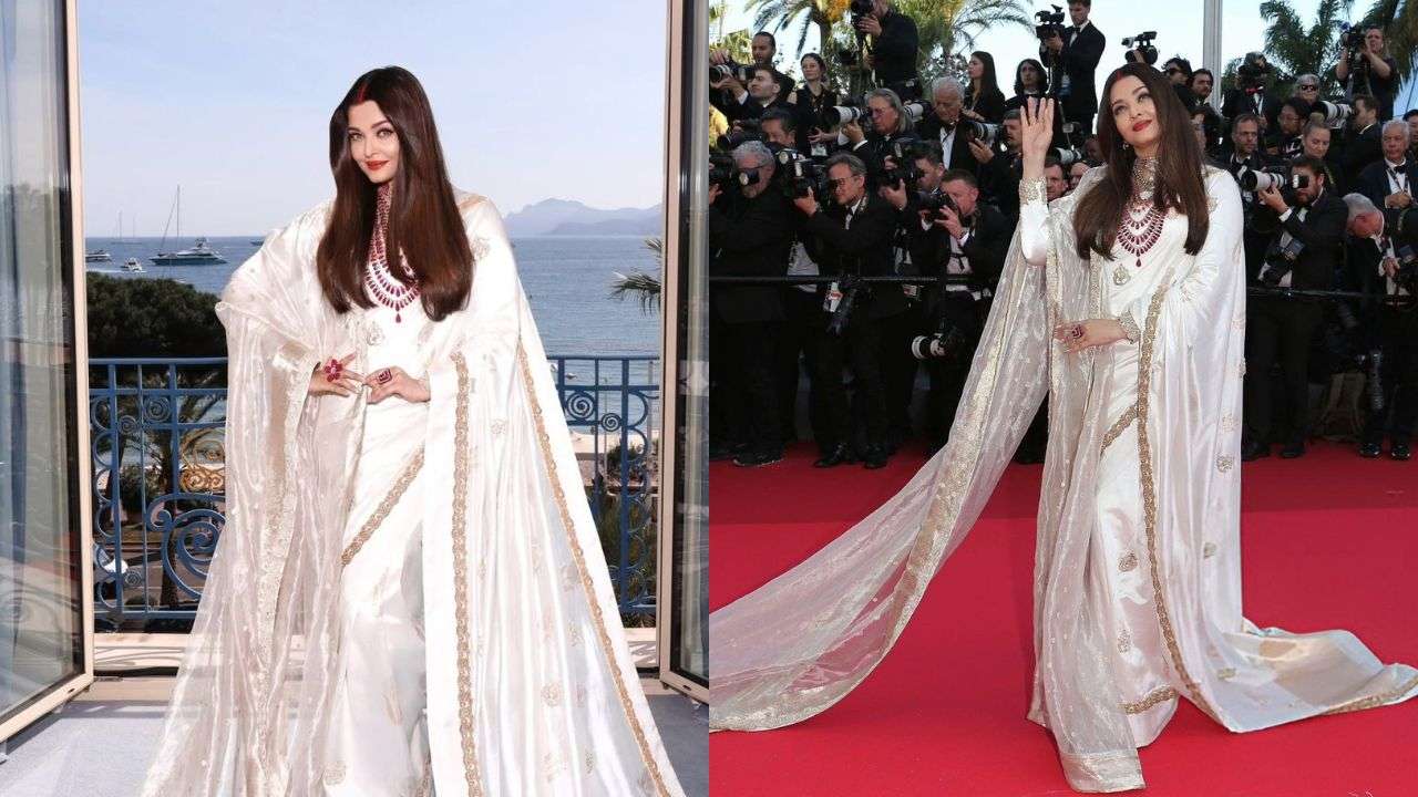 A royal entry in ivory saree