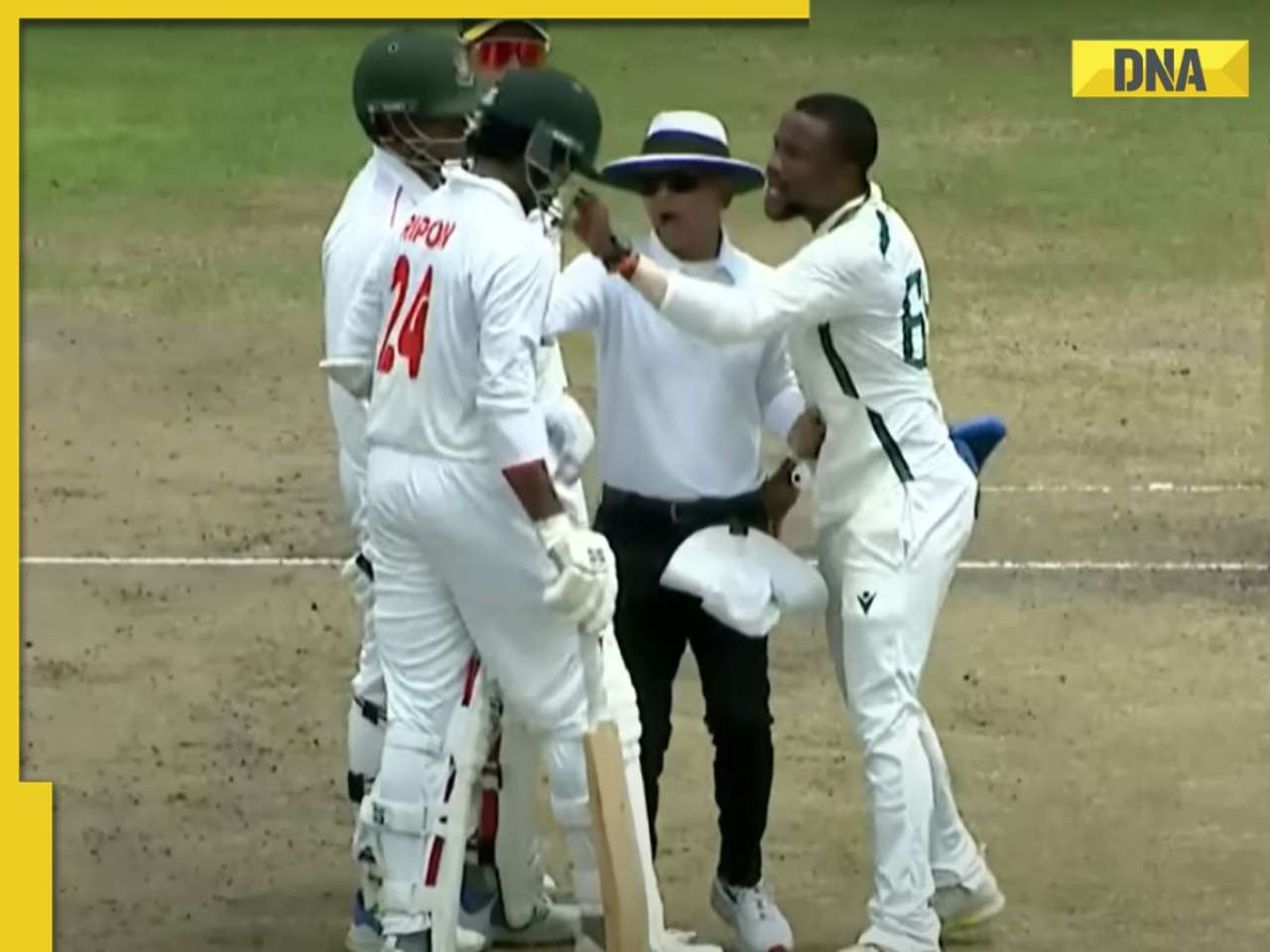 Watch: Bowler grabs batter's helmet in mid-pitch physical altercation during SA vs BAN Emerging Test, umpire left helpless in bizarre scene