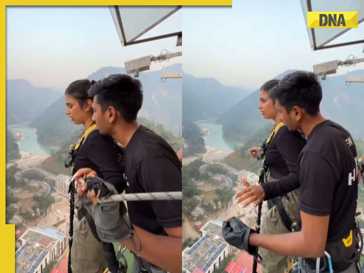 'She finally did it': Viral video shows instructor helping scared tourist with bungee jumping in Rishikesh