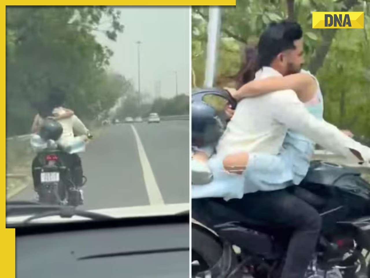 Noida Police slaps Rs 53500 fine on couple after viral video shows dangerous PDA on speeding bike without...
