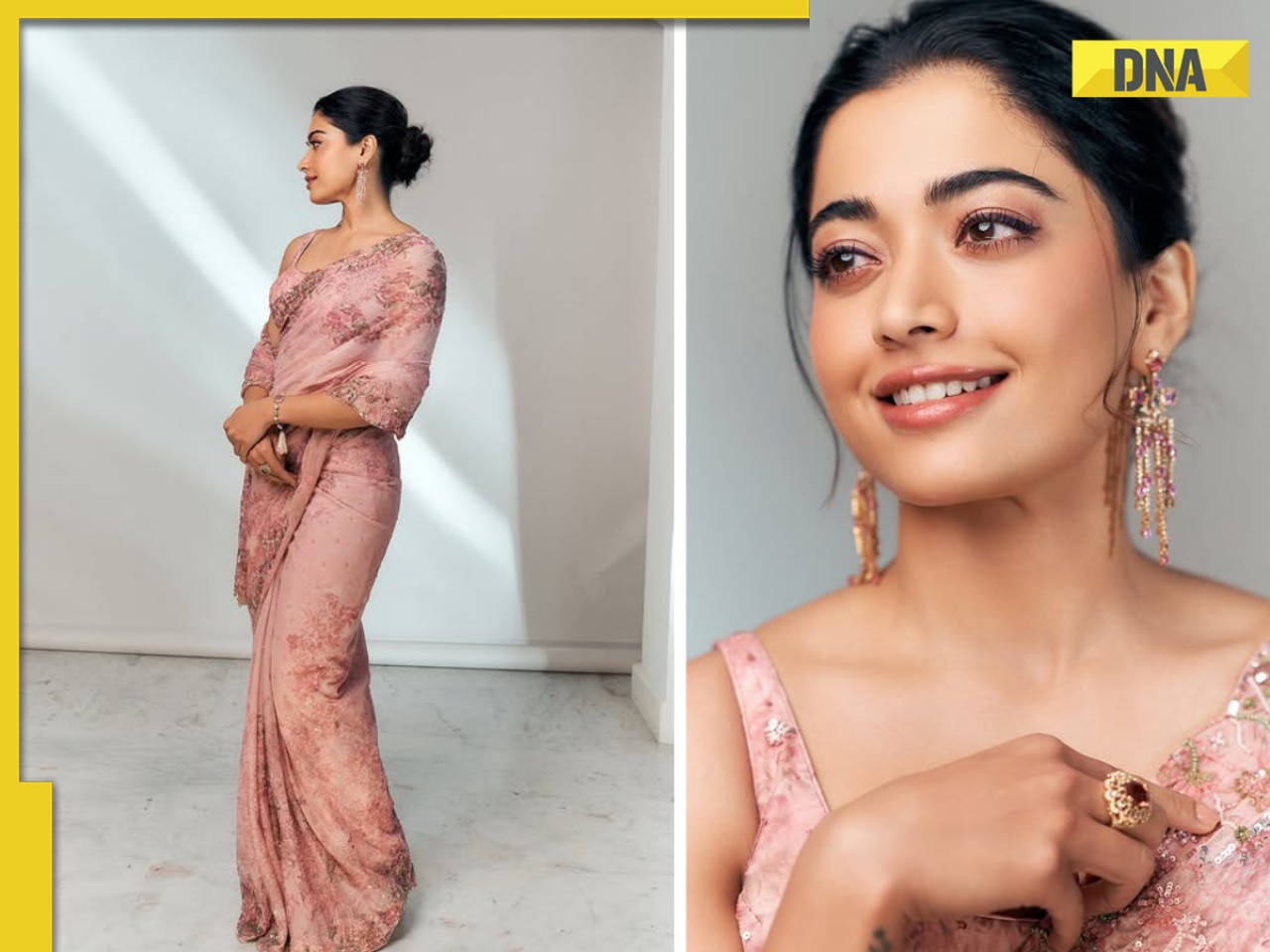 Rashmika Mandanna steals spotlight in pink floral saree, check out her effortless look