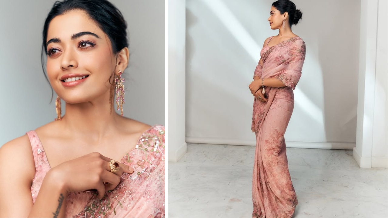 Rashmika Mandanna steals spotlight in pink floral saree, check out her effortless look