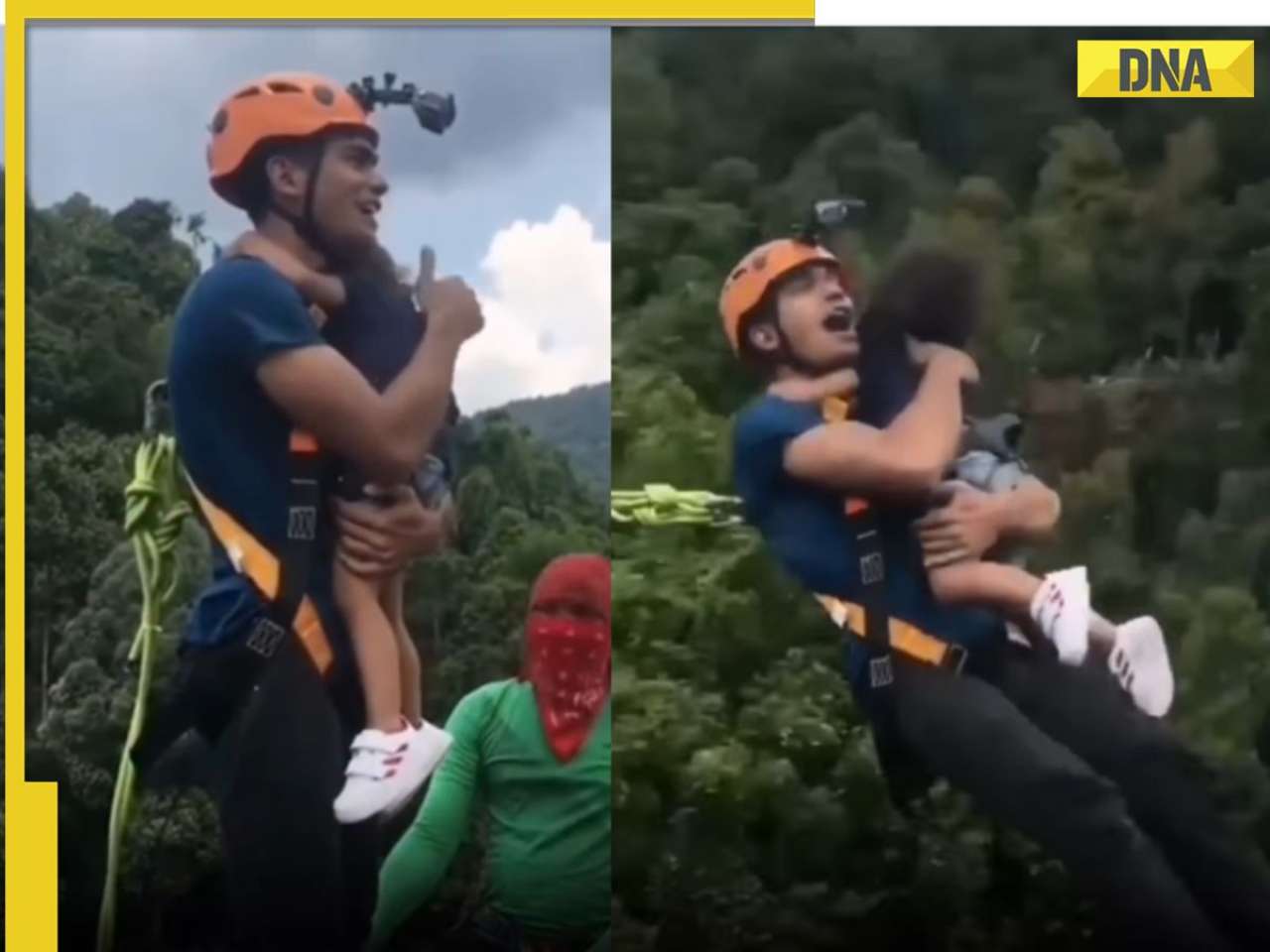 Shocking video shows man bungee jumping with toddler in his arms, netizens say 'some parents don't deserve...'