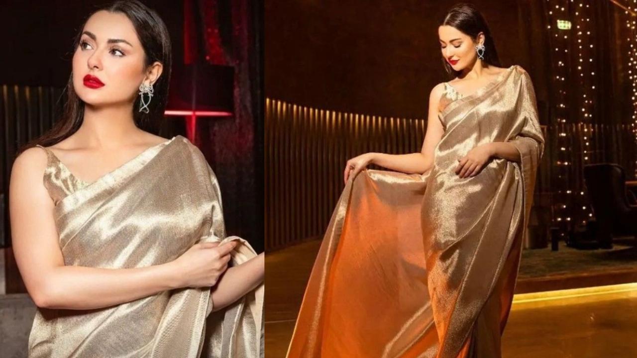 Hania Aamir Golden Saree