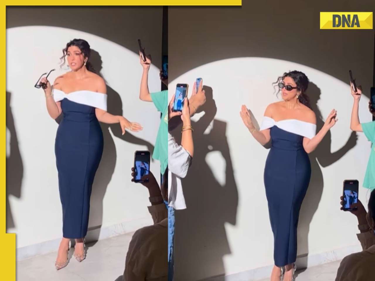 Nimrat Kaur serves glamour in designer navy-and-white off-shoulder bodycon dress worth Rs…
