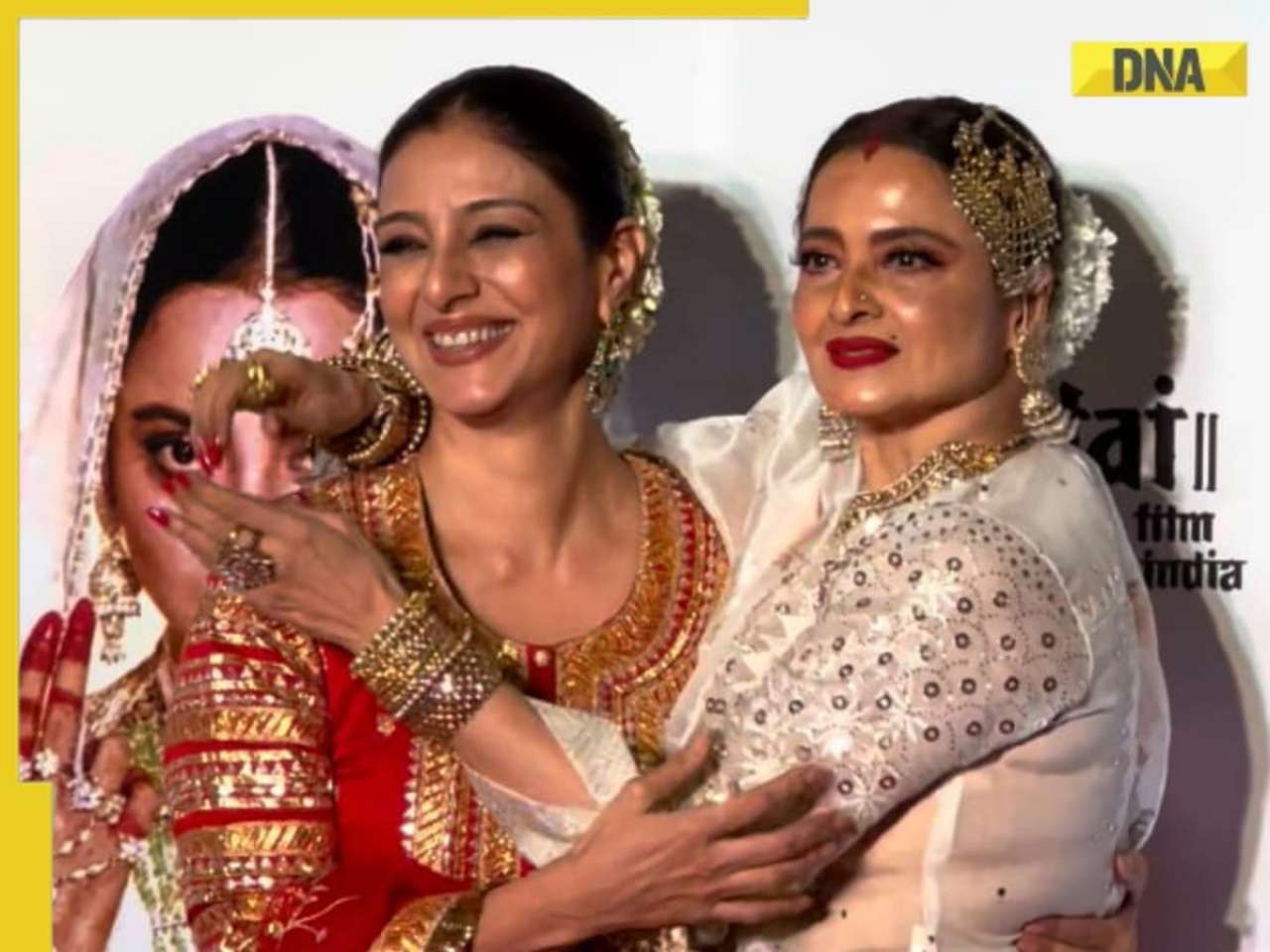 Viral video: Tabu fails to control excitement, hugs 'evergreen' Rekha at Umrao Jaan's premiere, netizens drop funniest comments: 'Both are happily unmarried'