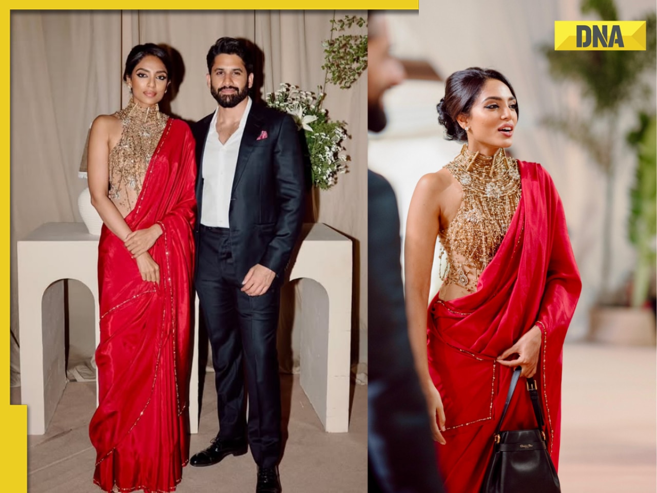 Sobhita Dhulipala exudes royalty in red saree, golden blouse dripping pearls steals limelight at wedding reception