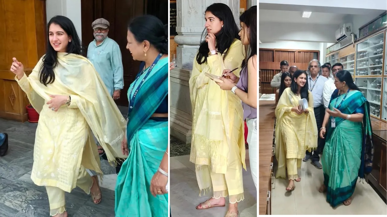 Radhika Merchant wore yellow suit with intricate embroidery