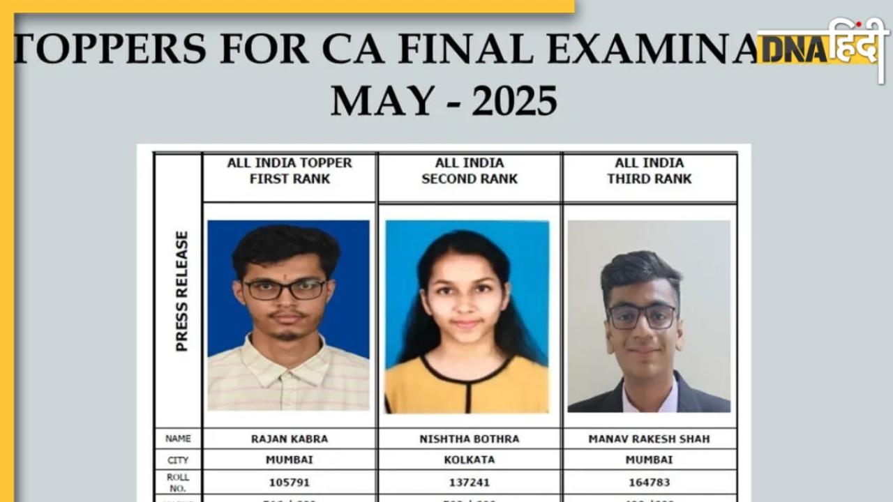 ICAI CA May Result 2025: राजन काबरा ने सीए फाइनल में किया टॉप, यहां चेक करें इंटर और फाइनल एग्जाम के टॉपर्स की लिस्ट