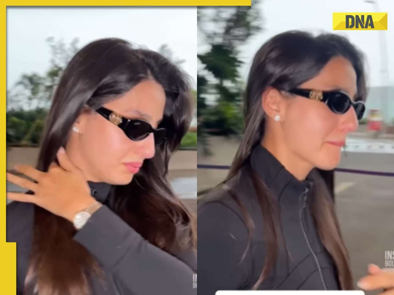 Nora Fatehi breaks down at Mumbai airport after posting cryptic message about death, her bodyguard aggressively pushes fan: Watch