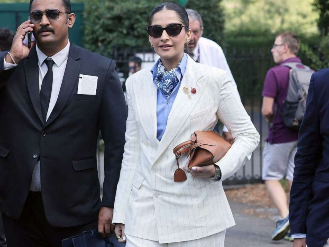 Sonam Kapoor appears in a crisp cream Ralph Lauren suit