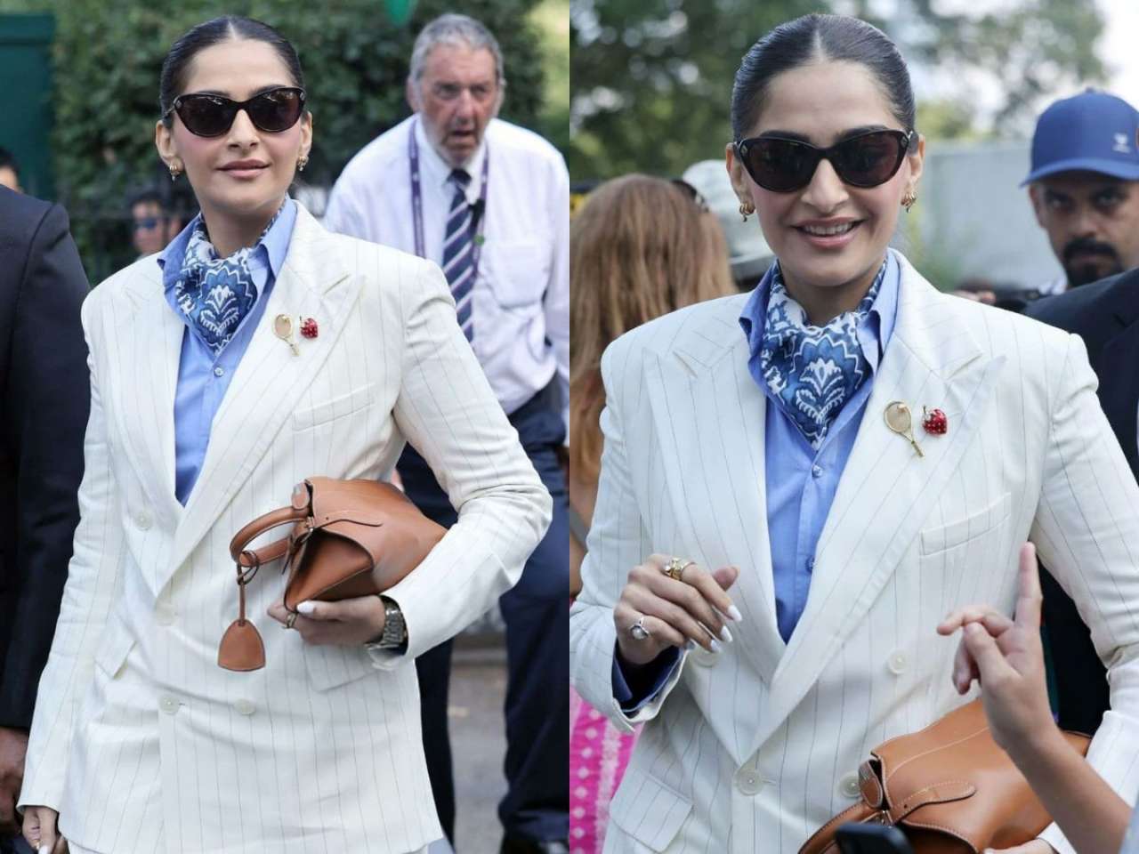 Sleek hair, soft makeup and black sunglasses