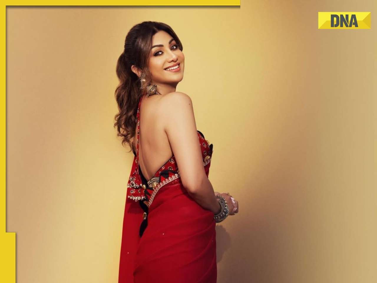 Shilpa Shetty serves glam in red Ajrakh georgette saree paired halter blouse; SEE PICS