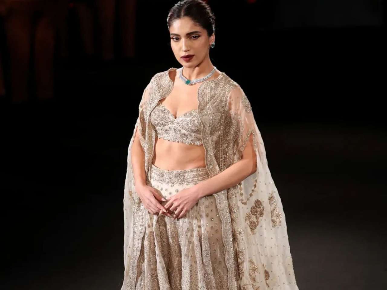 Regal beige lehenga look