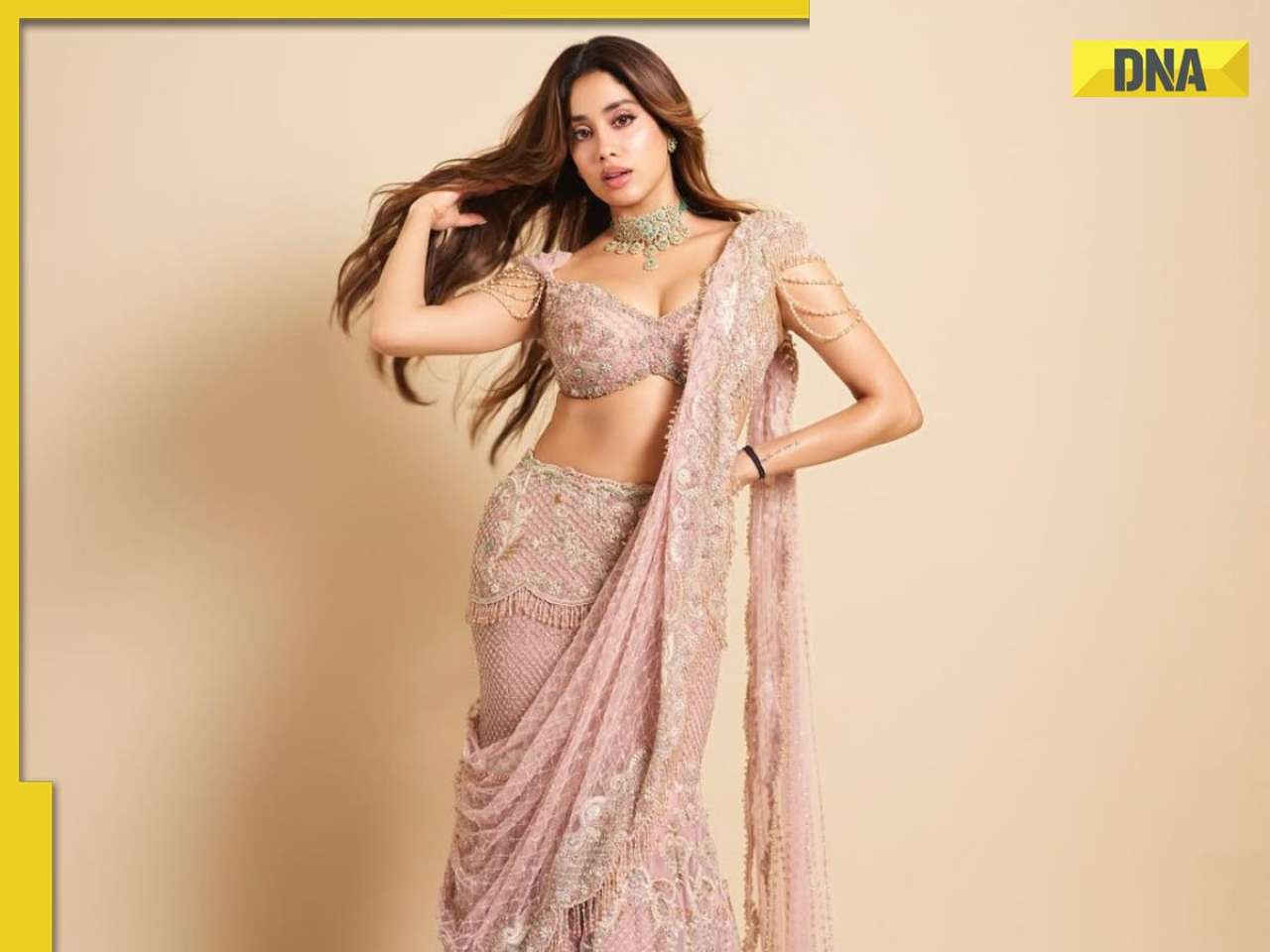 Janhvi Kapoor's blush fish-cut lehenga with pearl sleeves will leave you in awe;