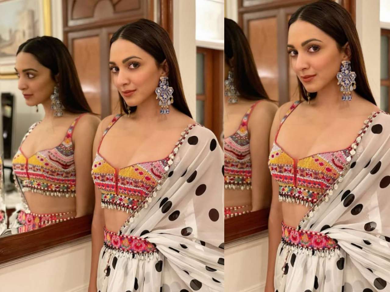 Polka dot saree with beadwork blouse