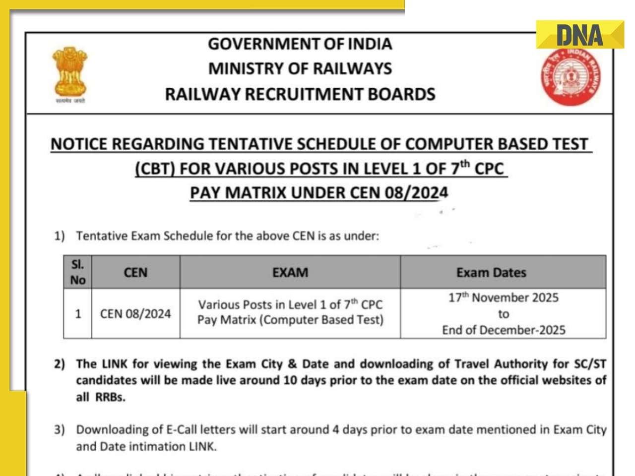 general Railway RRB Group D Exam Date 2025 Declared: Check official CBT exam schedule CEN 08/2024 here