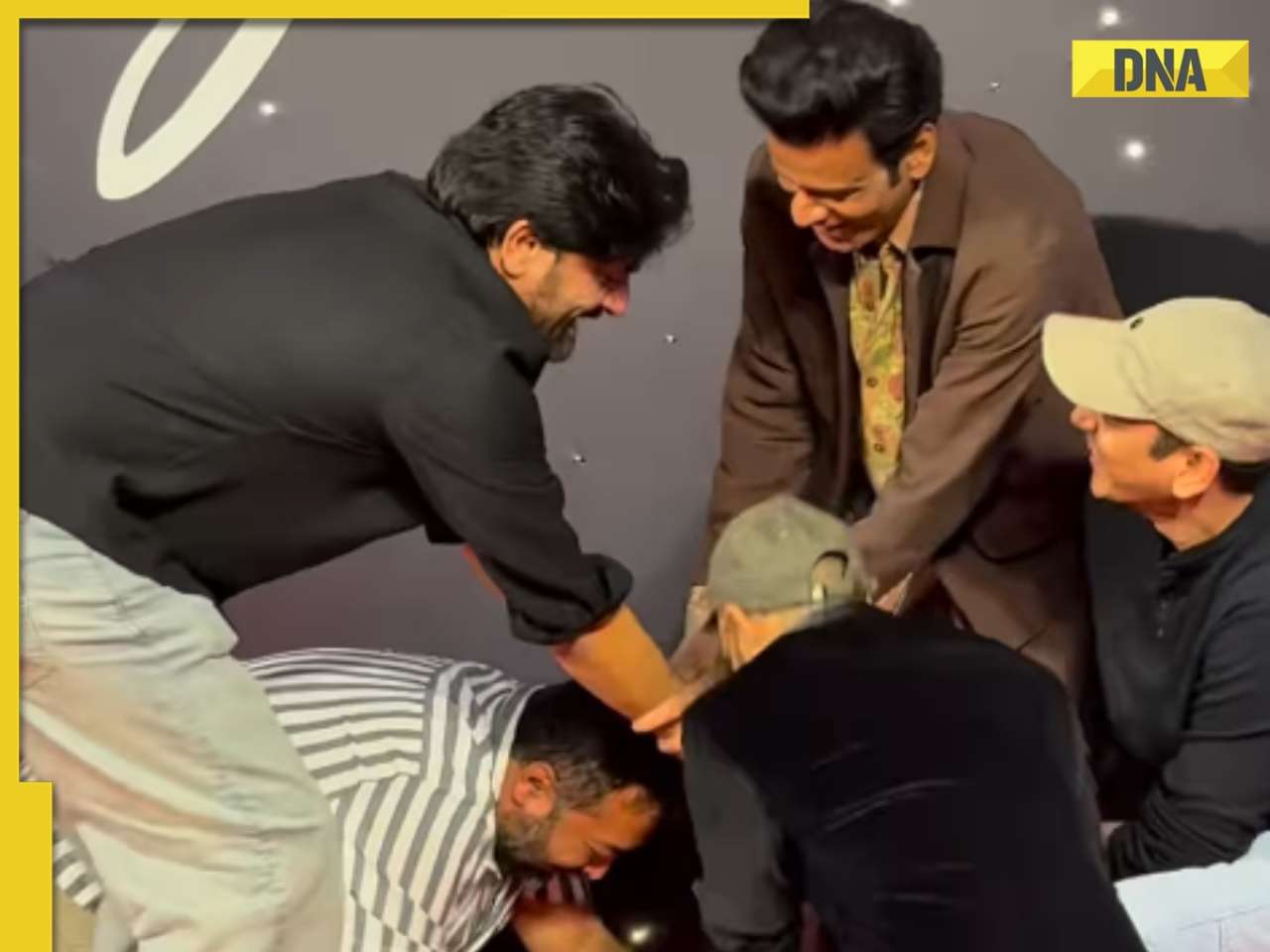 Viral video: Manoj Bajpayee left embarrassed as Anurag Kashyap, Jaideep Ahlawat, Vijay Varma rush to touch his feet at Jugnuma screening