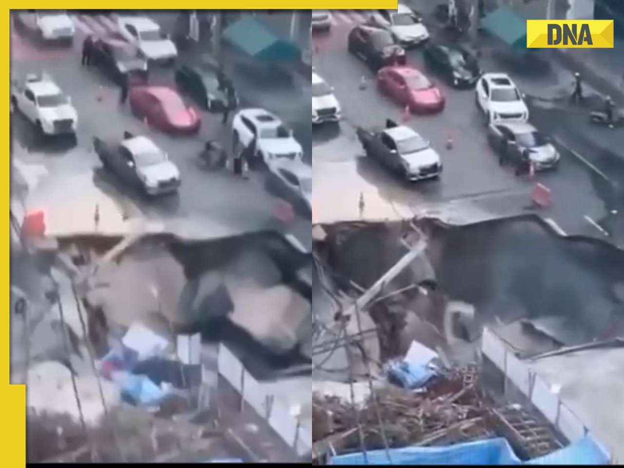 Viral video: Massive sinkhole on Bangkok road swallows vehicles, electricity poles, WATCH