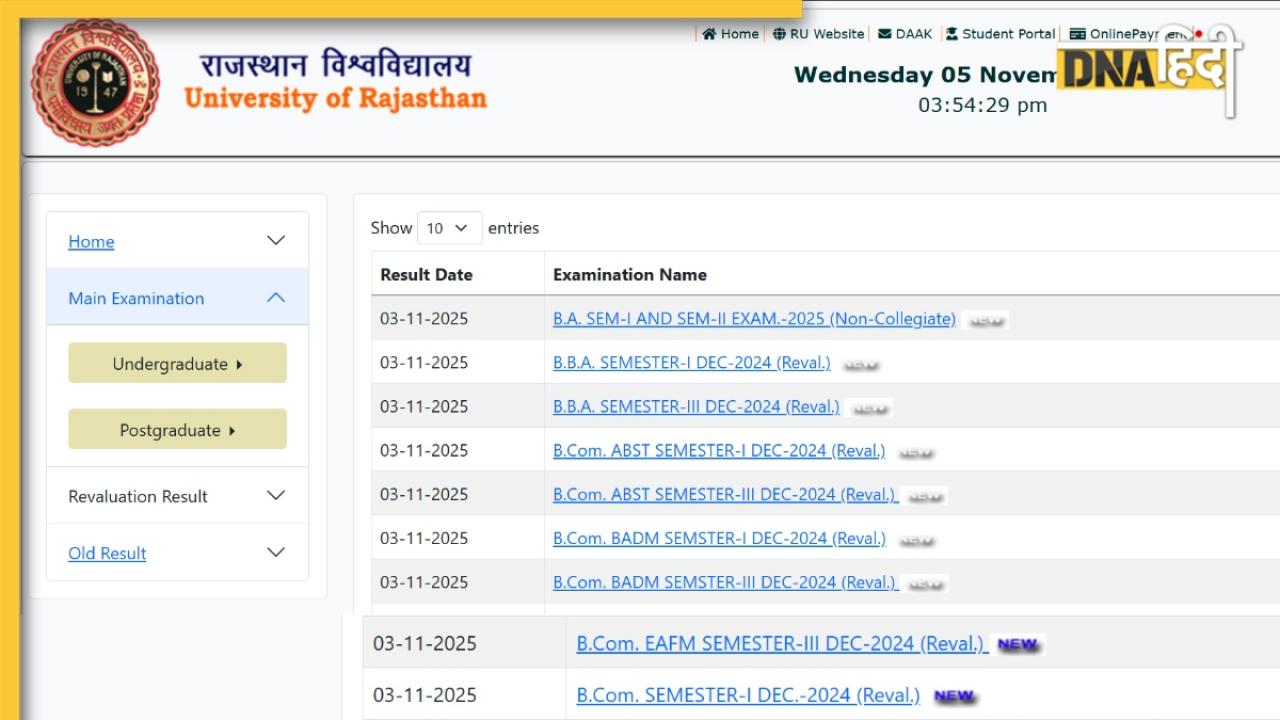 UNIRAJ Result 2025: राजस्थान यूनिवर्सिटी ने जारी किया BA-B.Sc समेत इन कोर्स का रिजल्ट, यहां करें चेक