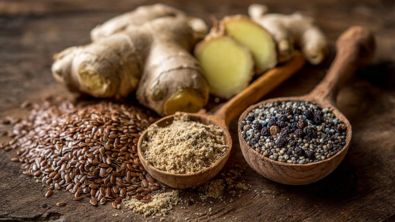 अलसी, अदरक और काली मिर्च