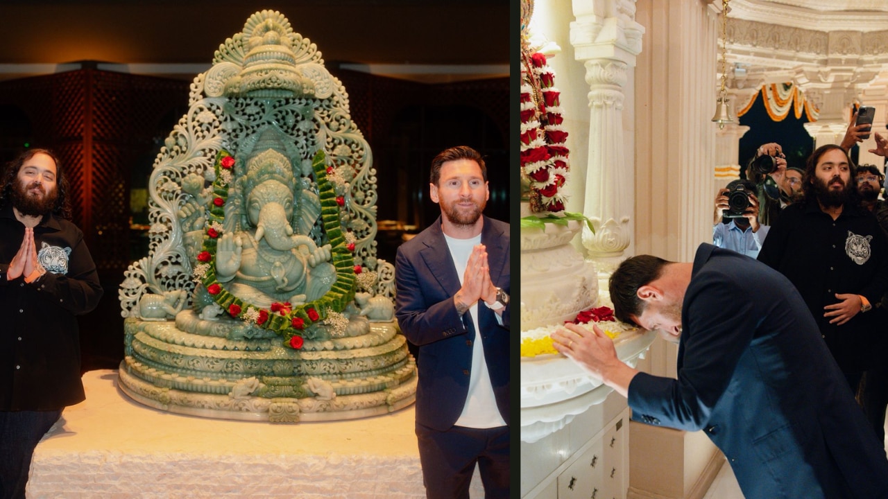 Lionel Messi visits Vantara in Jamnagar, offers prayers with Anant Ambani,  Radhika Merchant, poses with lion; SEE PICS