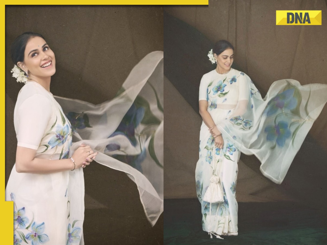 Genelia D’Souza turns heads in a minimal hand-painted Picchika saree worth Rs...