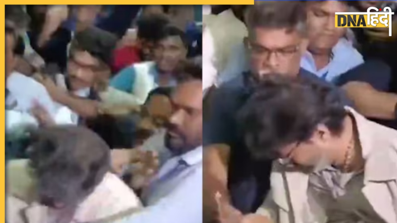 चेन्नई एयरपोर्ट पर फिसले सुपरस्टार Thalapathy Vijay, TVK प्रमुख के भीड़ में गिरने का VIDEO VIRAL