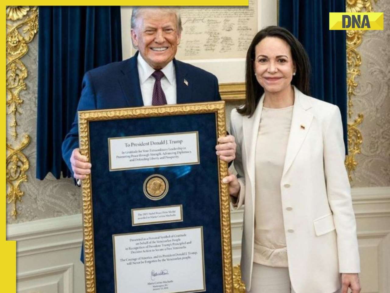 Venezuela's opposition leader Maria Machado presents Nobel Peace Prize as 'gift' to US President Donald Trump; Nobel Committee releases statement: 'Cannot be shared...'