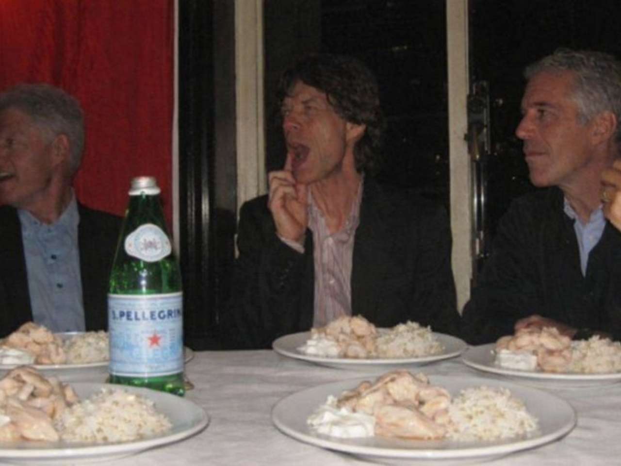 Jeffrey Epstein eating bland 'meat' at dining table
