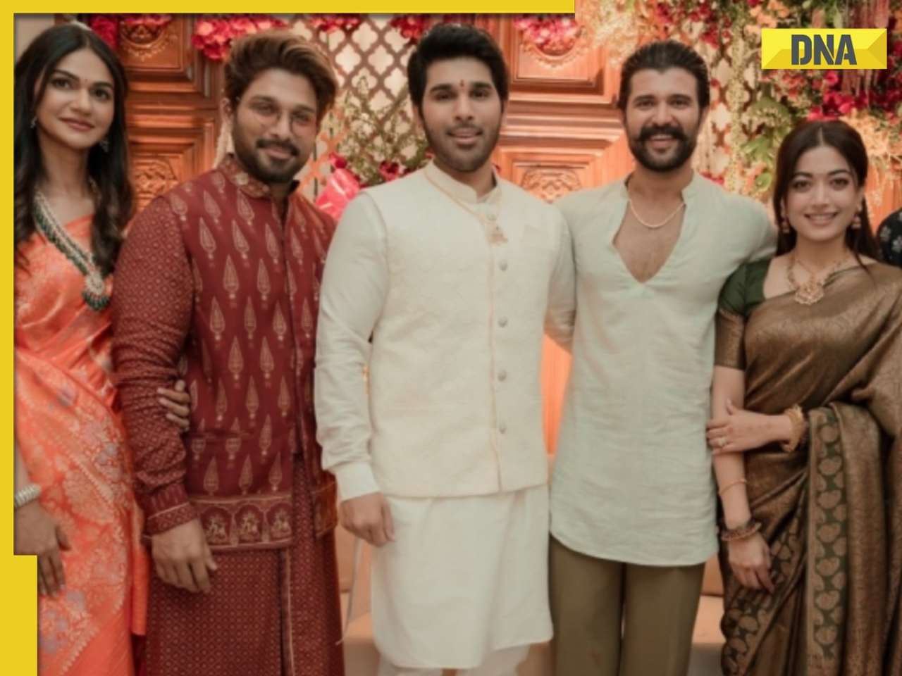Newlyweds Rashmika Mandanna, Vijay Deverakonda along with Allu Arjun, Ram Charan attend Allu Sirish's Pelli Koduku ceremony