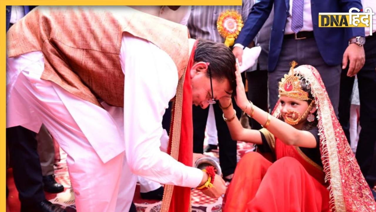 CM पुष्कर सिंह धामी ने देहरादून में 1100 कन्याओं का किया पूजन, नवरात्र पर नारी सम्मान का दिया संदेश