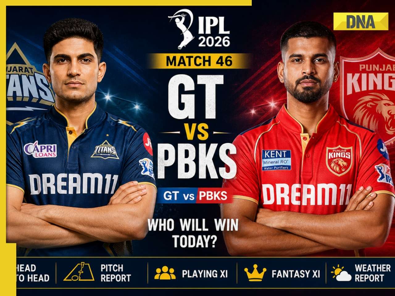 GT vs PBKS, Match 46 IPL 2026: Head-to-head stats, predicted Playing XI, fantasy team, pitch report and more