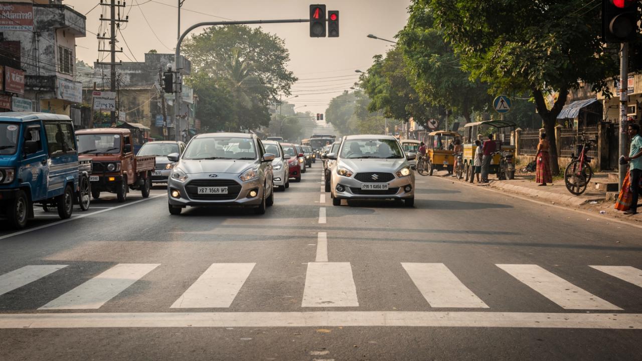 स्टॉप लाइन पार करना जो बढ़ता है ट्रैफिक जाम