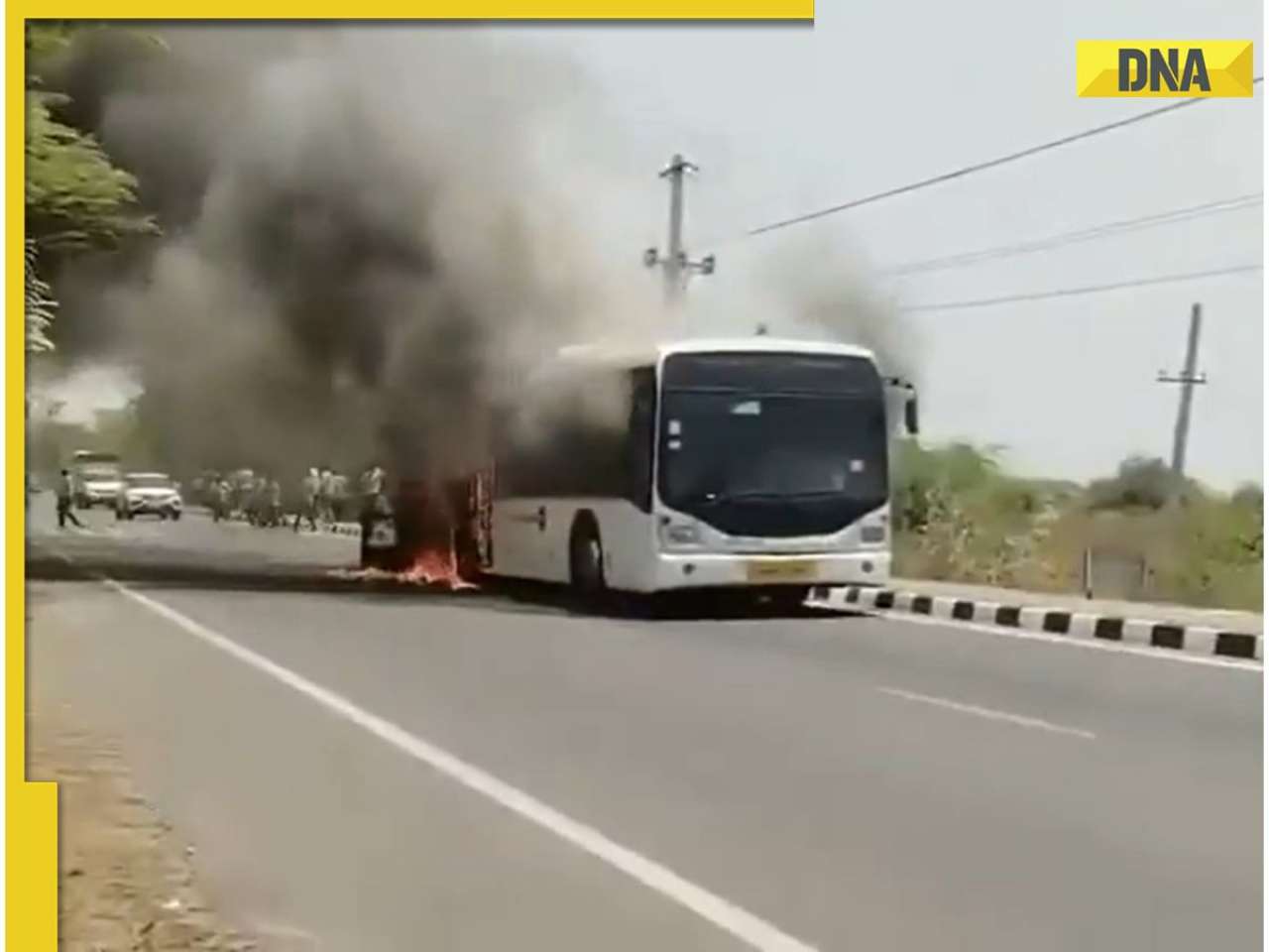 Air India passenger bus catches fire in Hyderabad's Pedda Amberpet, fire tenders reach spot | Video