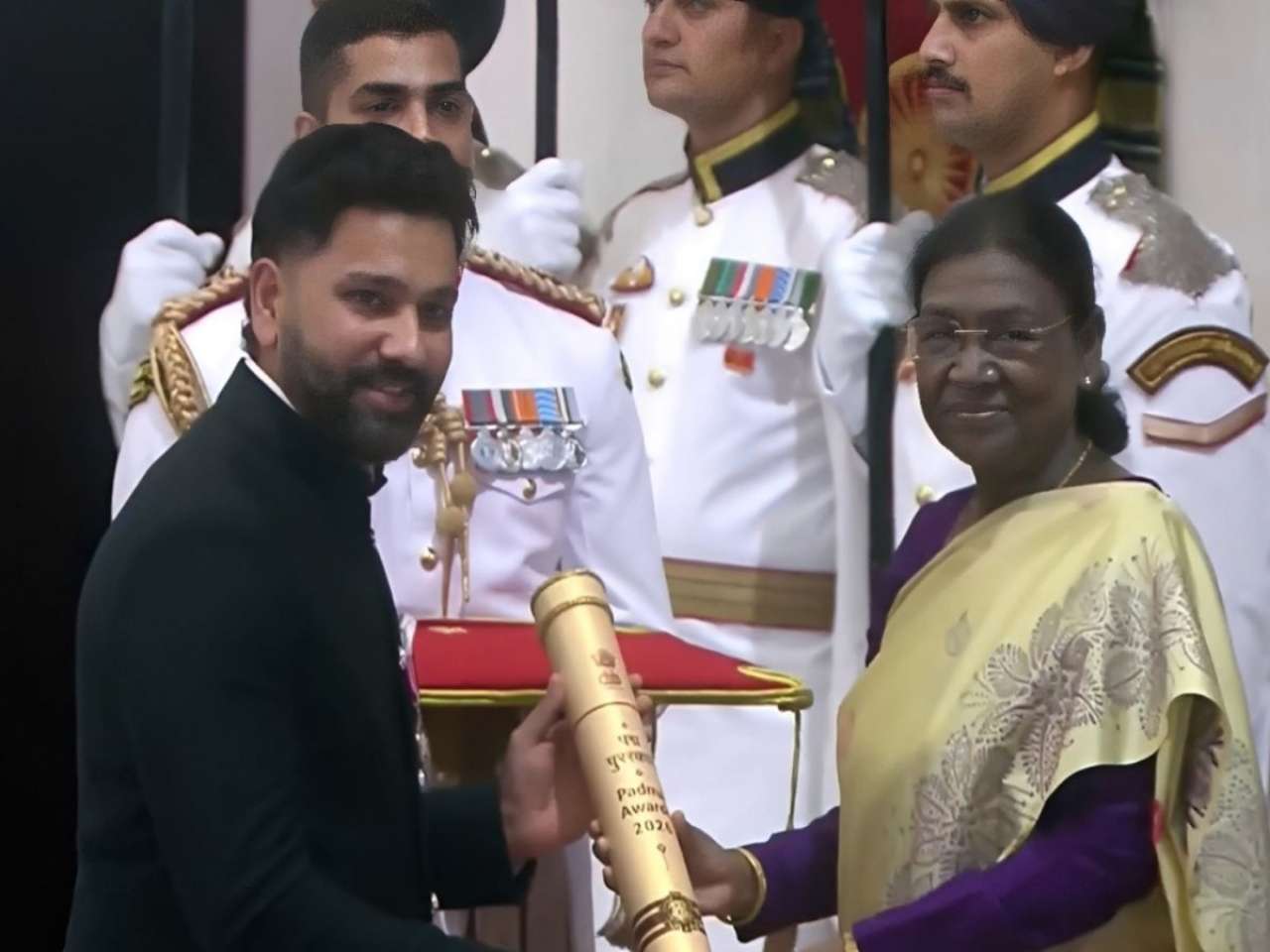 Watch: Former India captain Rohit Sharma honoured with Padma Shri by President Droupadi Murmu