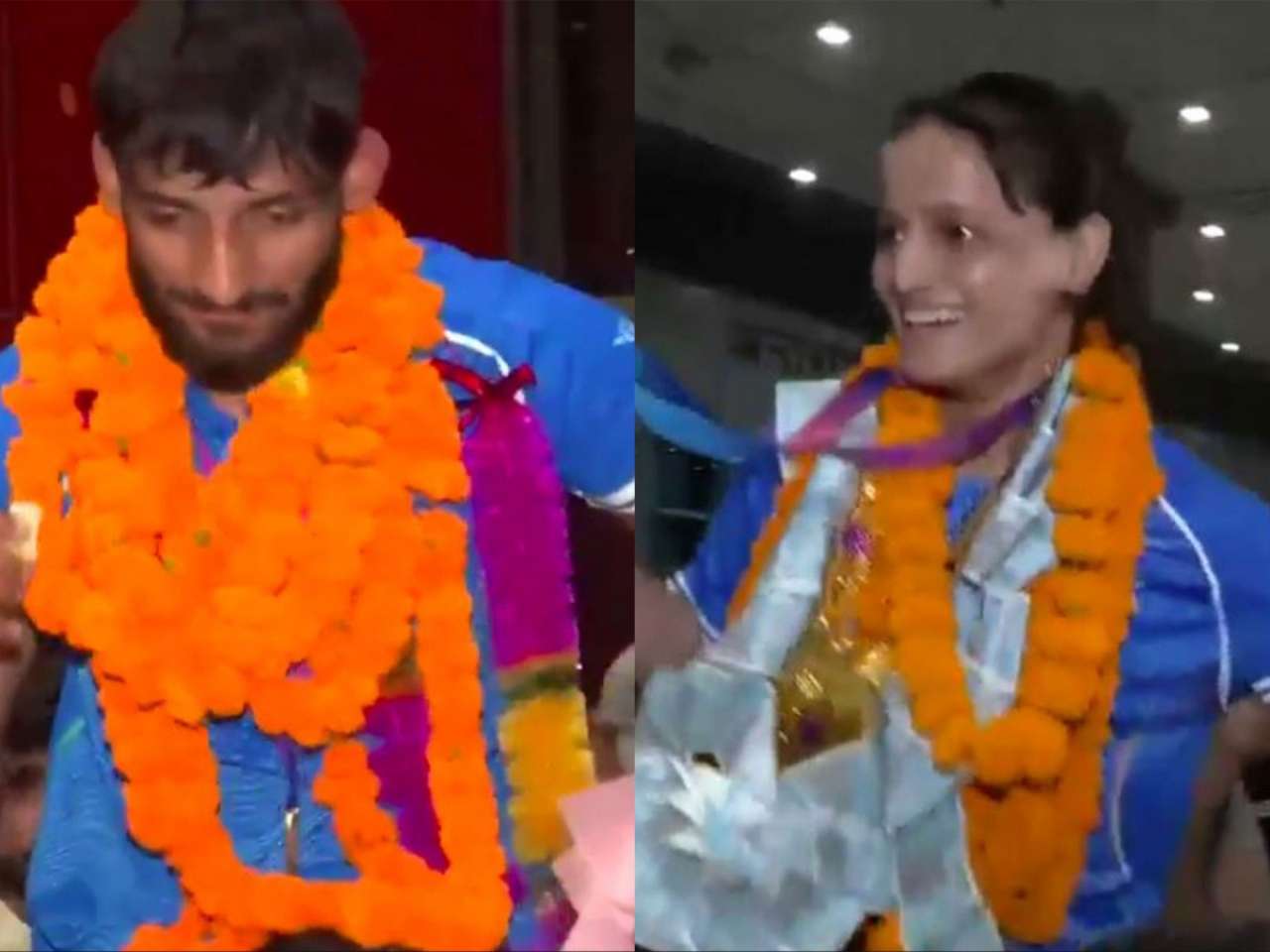 Commonwealth Games 2026 gold medallists Asmita Dey, Harsh Singh receive grand welcome at Delhi airport