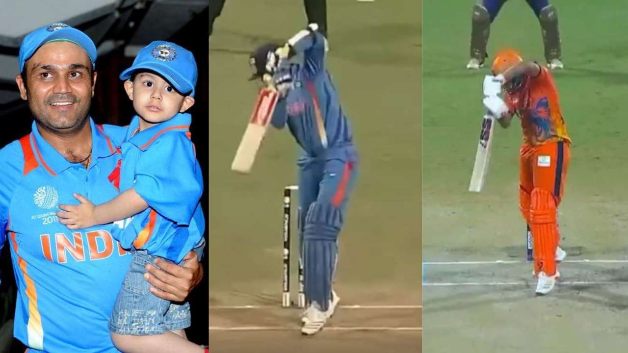 'Like father like son': Aryavir Sehwag impresses with Virender Sehwag's trademark shots in DPL | Watch