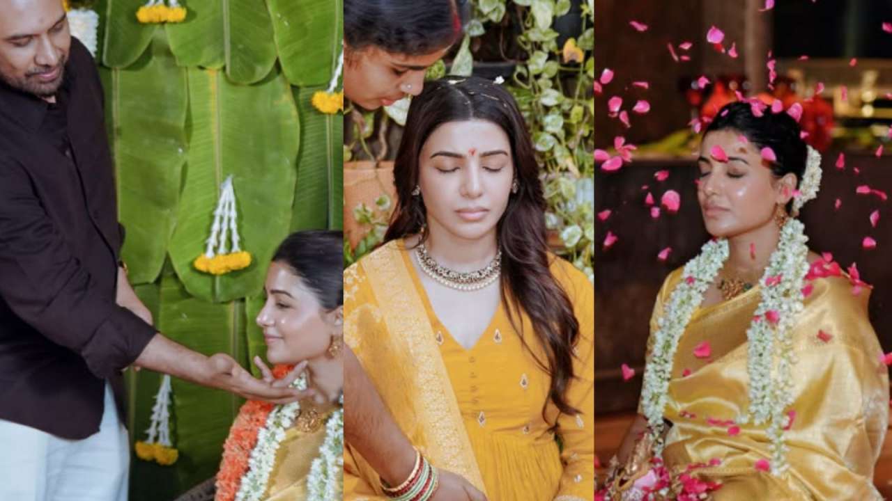 Samantha Ruth Prabhu baby shower: Mom-to-be glows in butter-yellow Kanjivaram saree and gold jewels; see pics