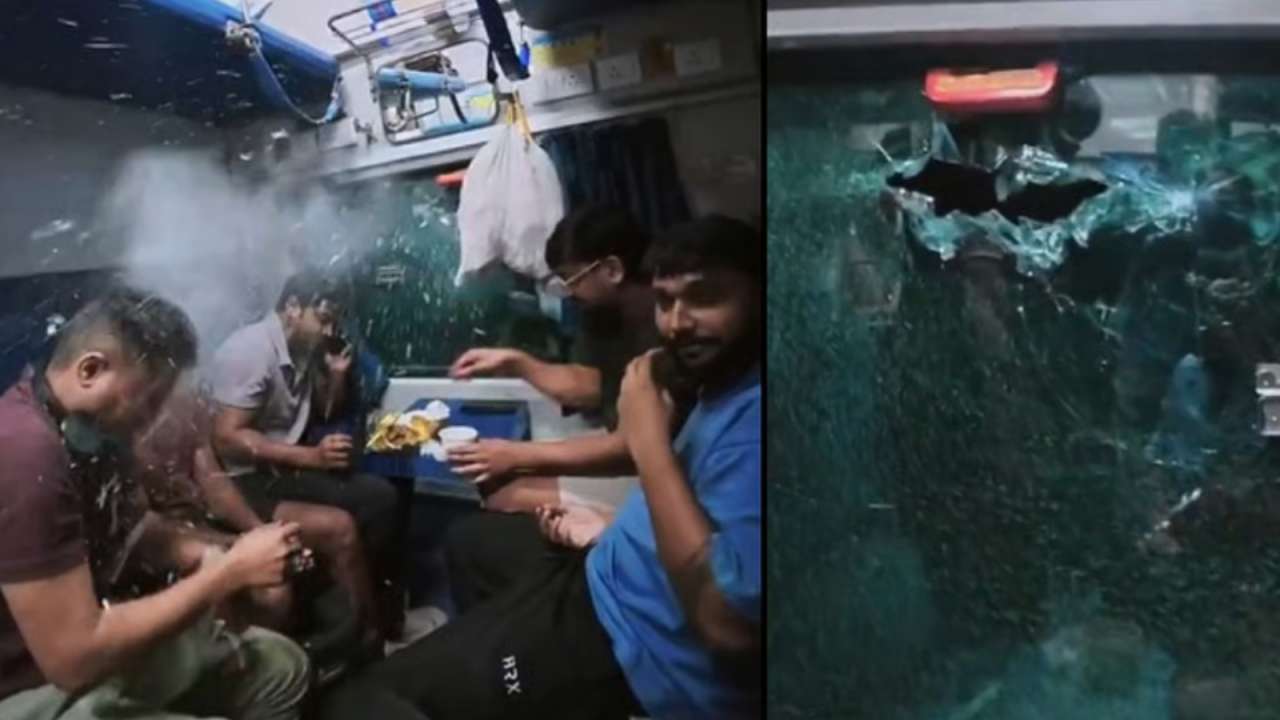 Terrifying moment on Duronto Express: Stone shatters Mumbai-bound train window, 4 injured | Watch