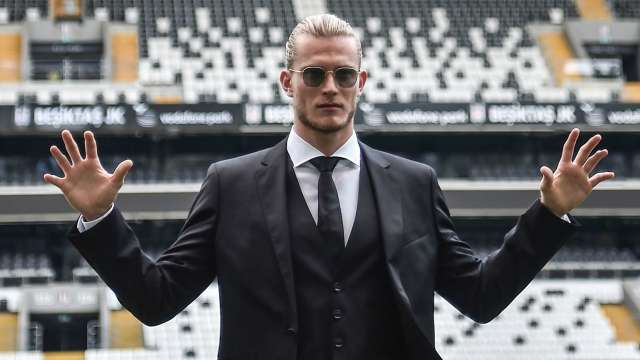 Besiktas goalkeeper Loris Karius poses inside the Vodafone Park Stadium after his presentation on August 29, 2018