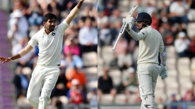 Jasprit Bumrah (L) and Sam Curran in action on Thursday