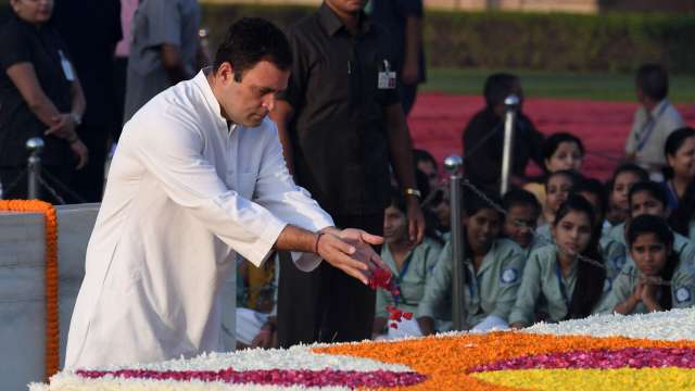 Congress chief Rahul Gandhi pays tribute to Mahatma Gandhi on his 149th birth anniversary