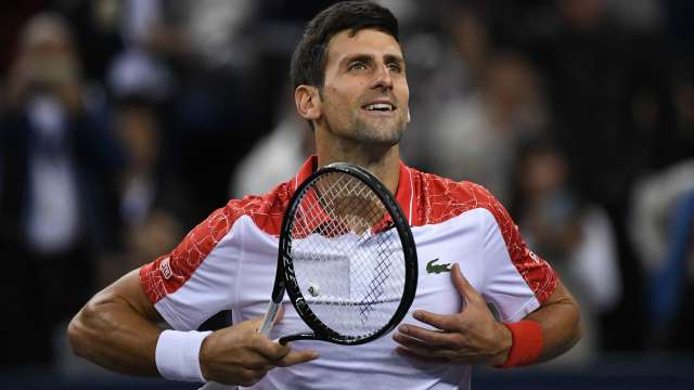 Novak Djokovic celebrates his win on Saturday