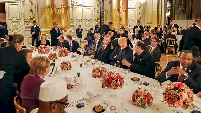 French President Emmanuel Macron hosts a dinner 