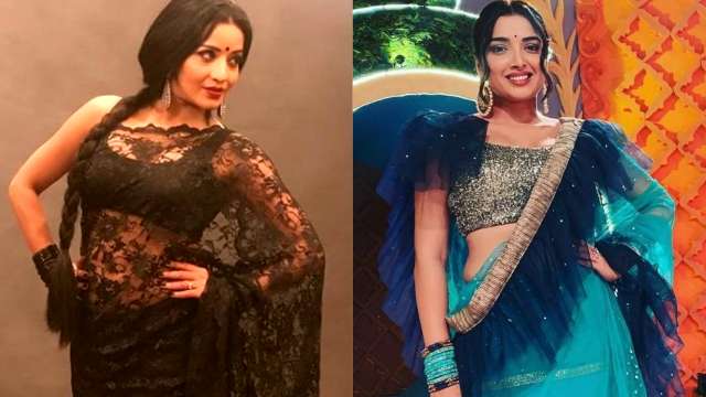 Xxx Amarpali Ka Video - Monalisa in a net saree or Aamrapali Dubey in ruffle saree: Which Bhojpuri  beauty wore the six yards better?
