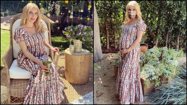Look it! Emma Roberts' pretty Tory Burch outfit for her baby shower