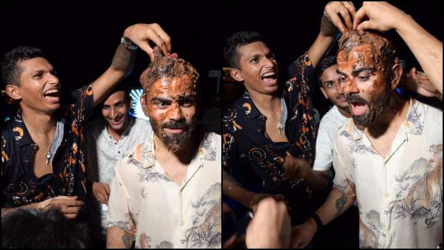 Virat Kohli celebrates cake-smashed 