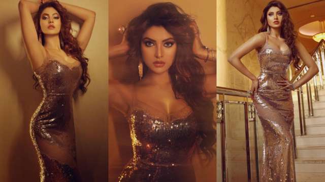 Xxx Urvashi Sex - Urvashi Rautela stuns in all-gold bodycon dress, flaunts her curves in  VIRAL photos