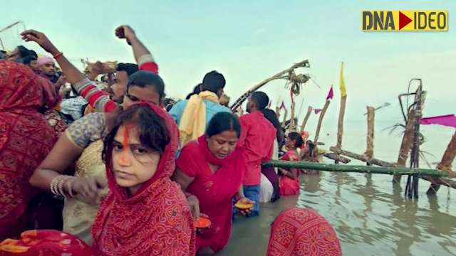 Devotees offer prayers to Lord Surya on the occasion of Chhath Puja